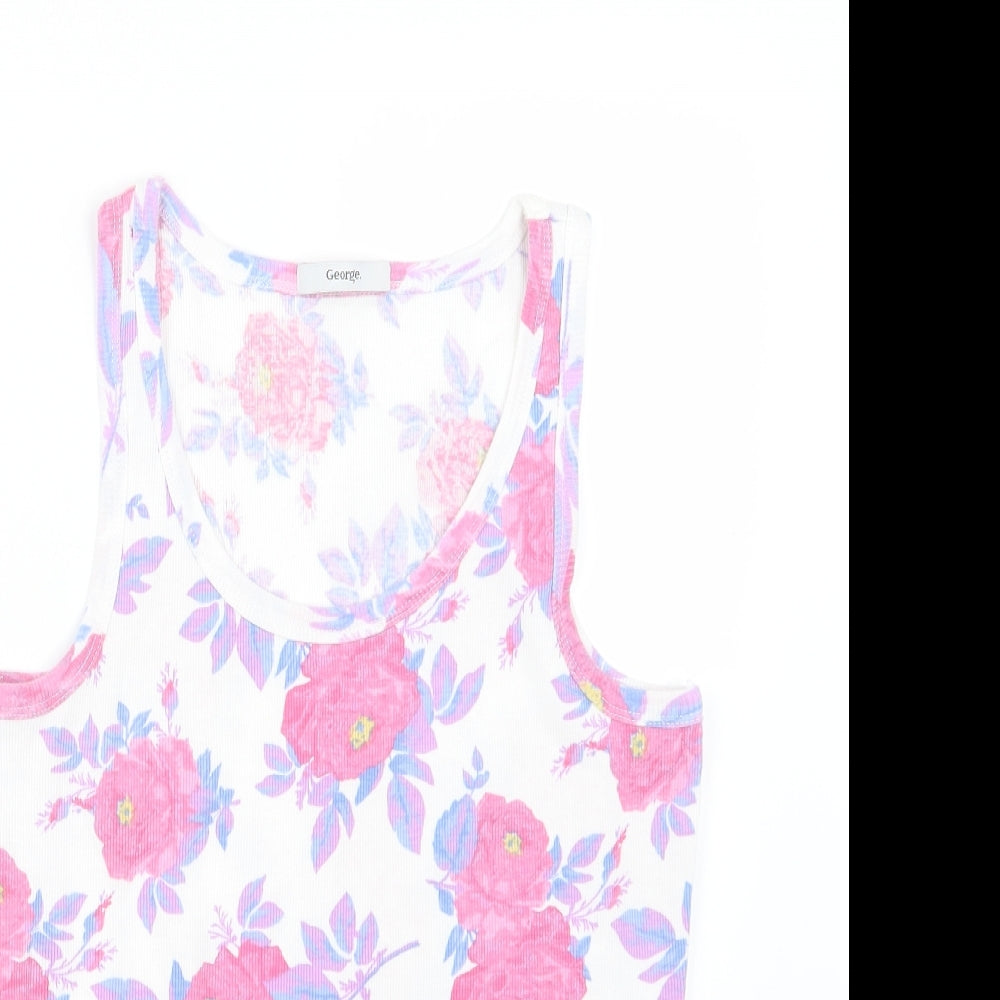 George Womens Pink Floral  Basic Tank Size 16