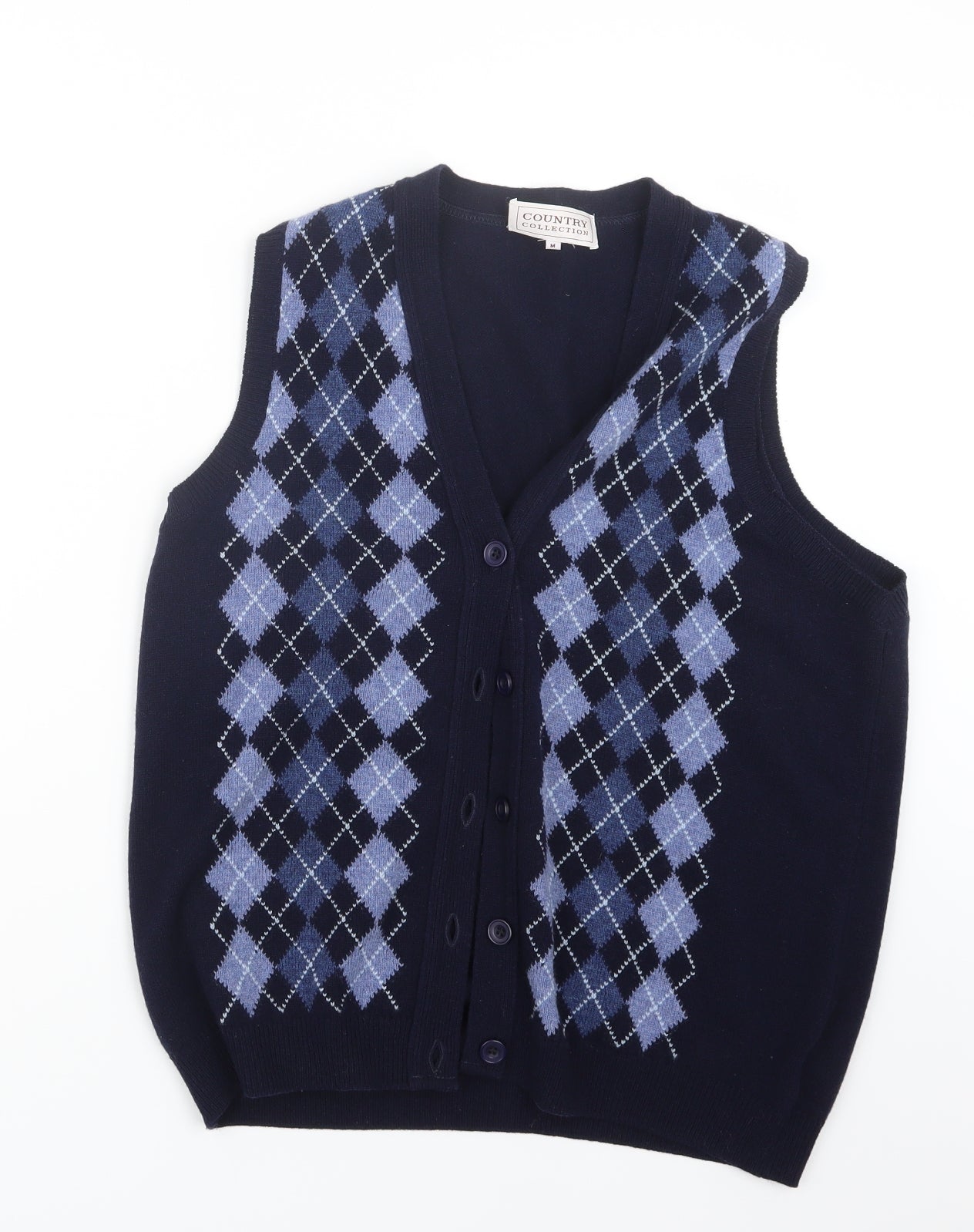 Country Collection Mens Blue Argyle/Diamond Knit Cardigan Jumper Size M
