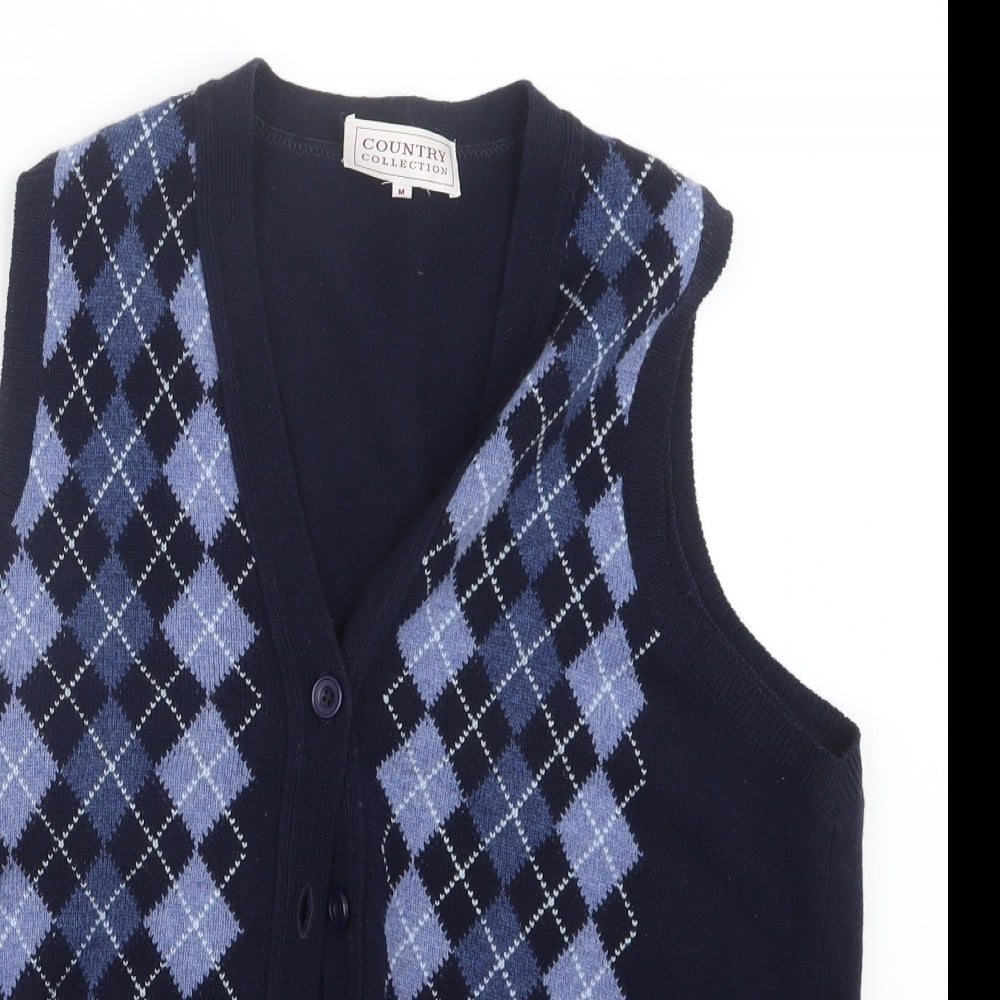 Country Collection Mens Blue Argyle/Diamond Knit Cardigan Jumper Size M