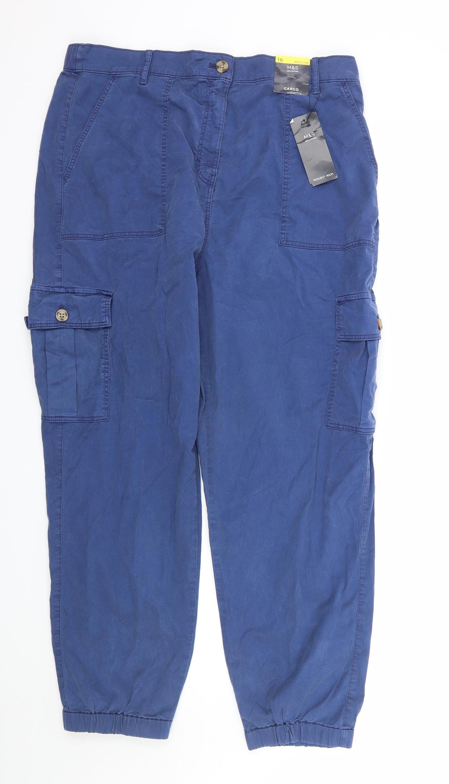 M&S Womens Blue   Jogger Trousers Size 16 L27 in