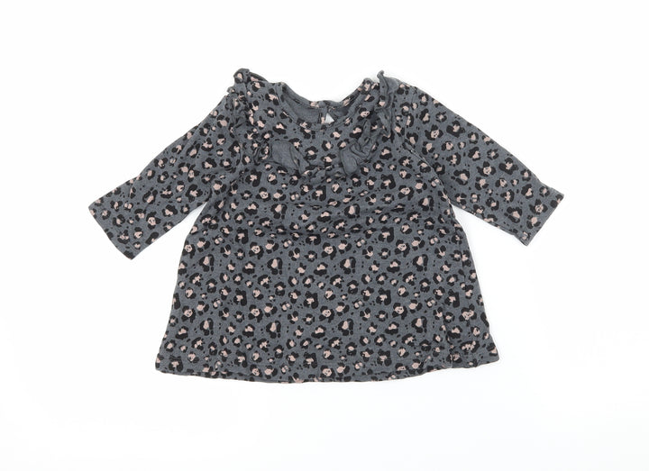 George Girls Grey Animal Print Jacquard T-Shirt Dress Size 3-6 Months