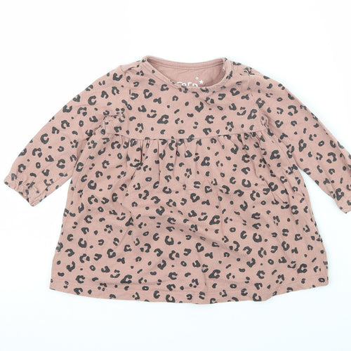 F&F Girls Pink Animal Print Jersey T-Shirt Dress  Size 3-6 Months