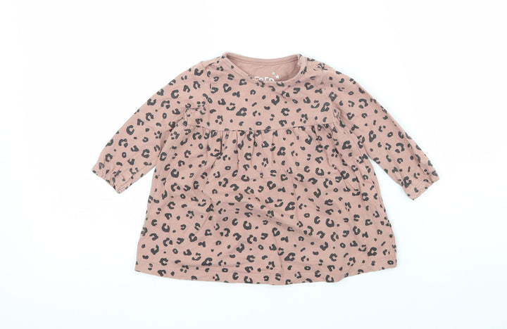 F&F Girls Pink Animal Print Jersey T-Shirt Dress Size 3-6 Months