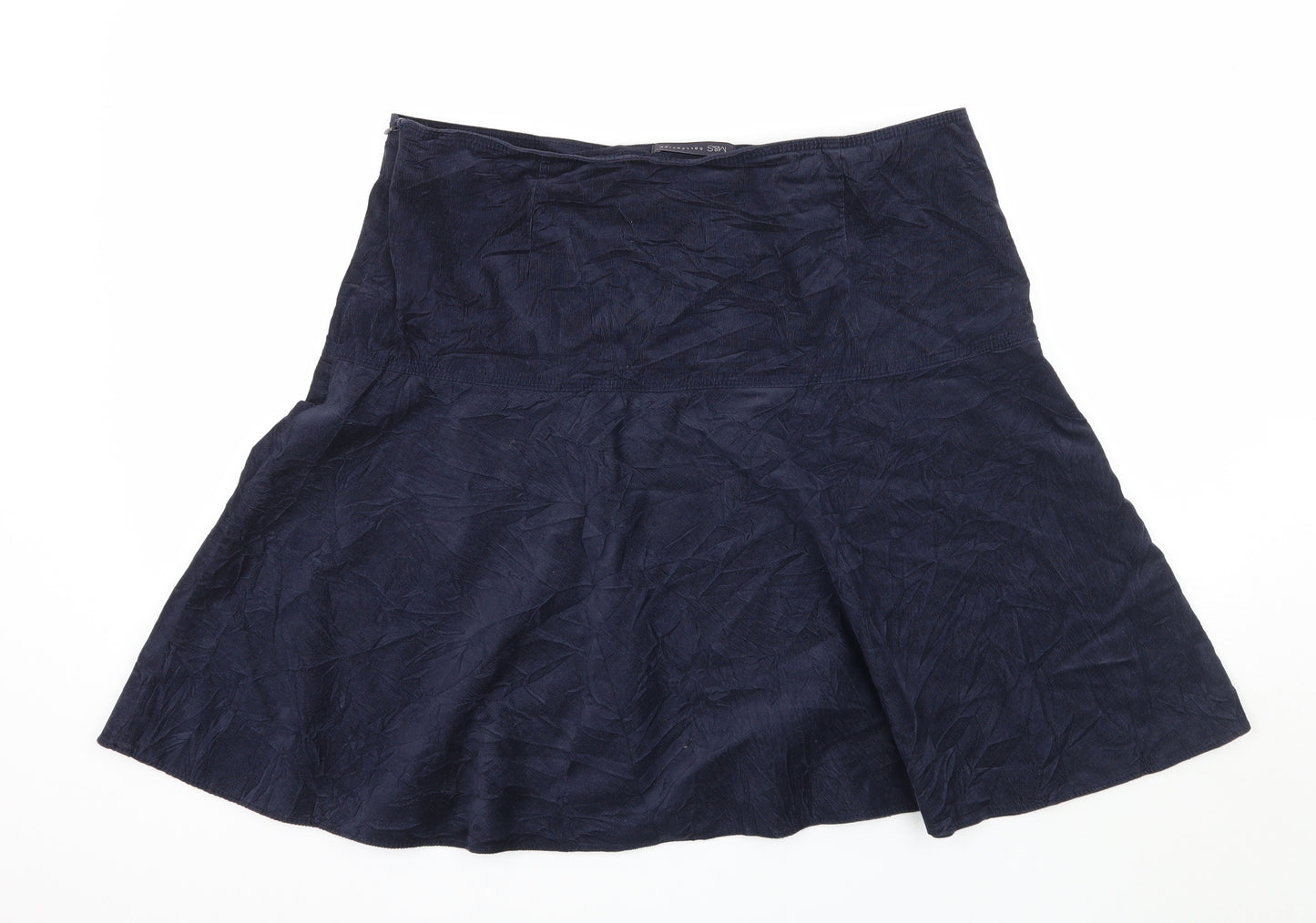 M&S Womens Blue  Corduroy Flare Skirt Size 14