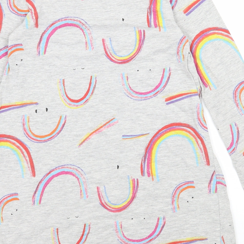 NEXT Girls Grey Geometric Jersey Basic T-Shirt Size 9 Years