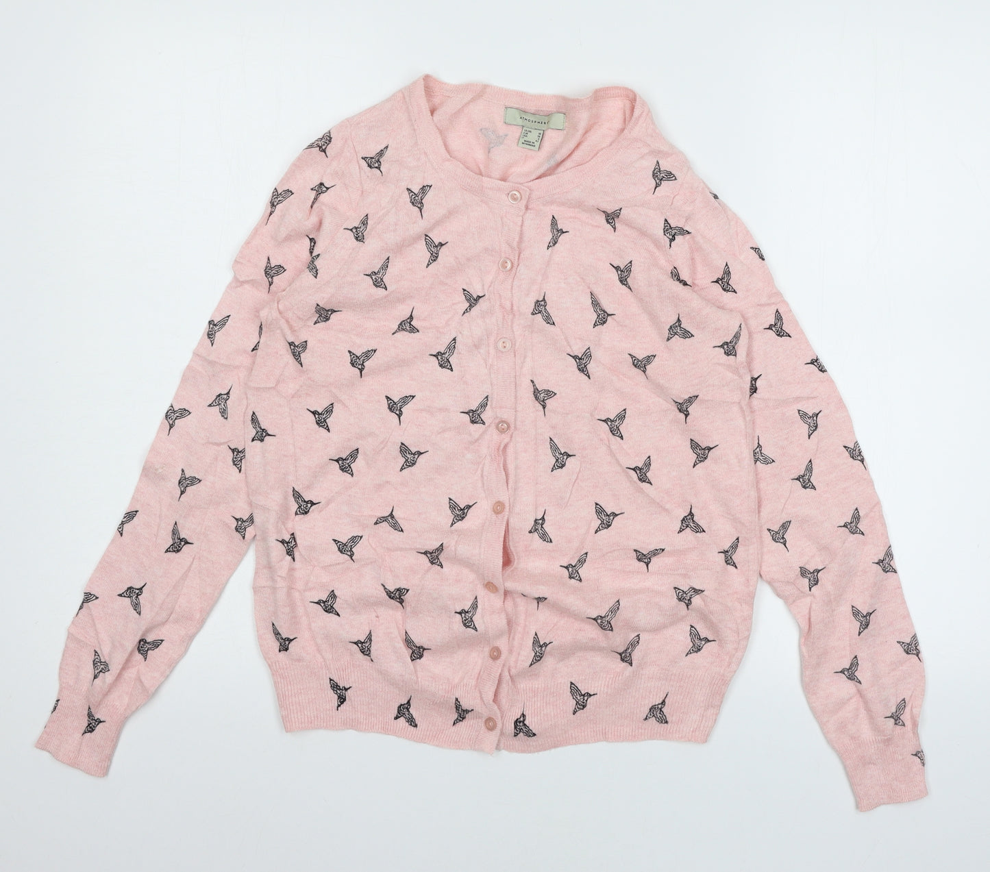 Atmosphere Womens Pink Geometric Knit Cardigan Jumper Size 10  - Bird Print