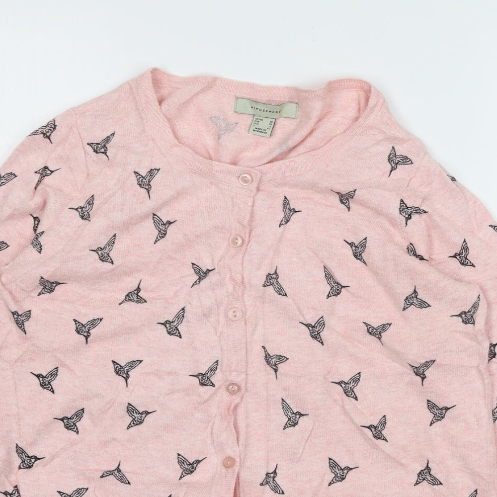 Atmosphere Womens Pink Geometric Knit Cardigan Jumper Size 10  - Bird Print