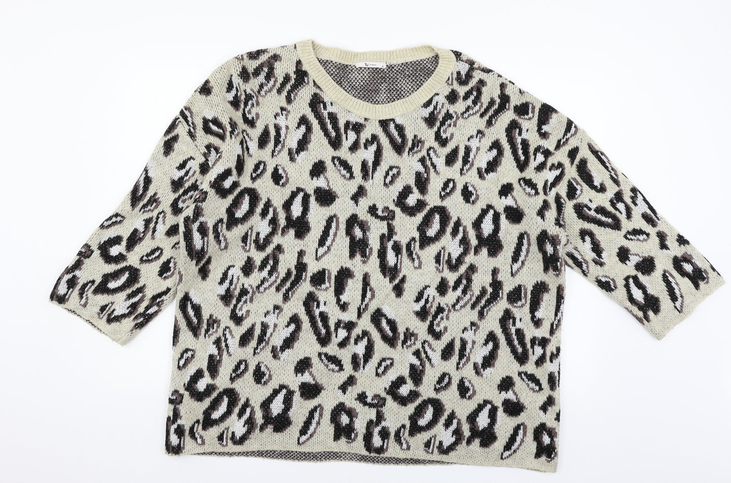 TU Womens Beige Animal Print Knit Pullover Jumper Size 20