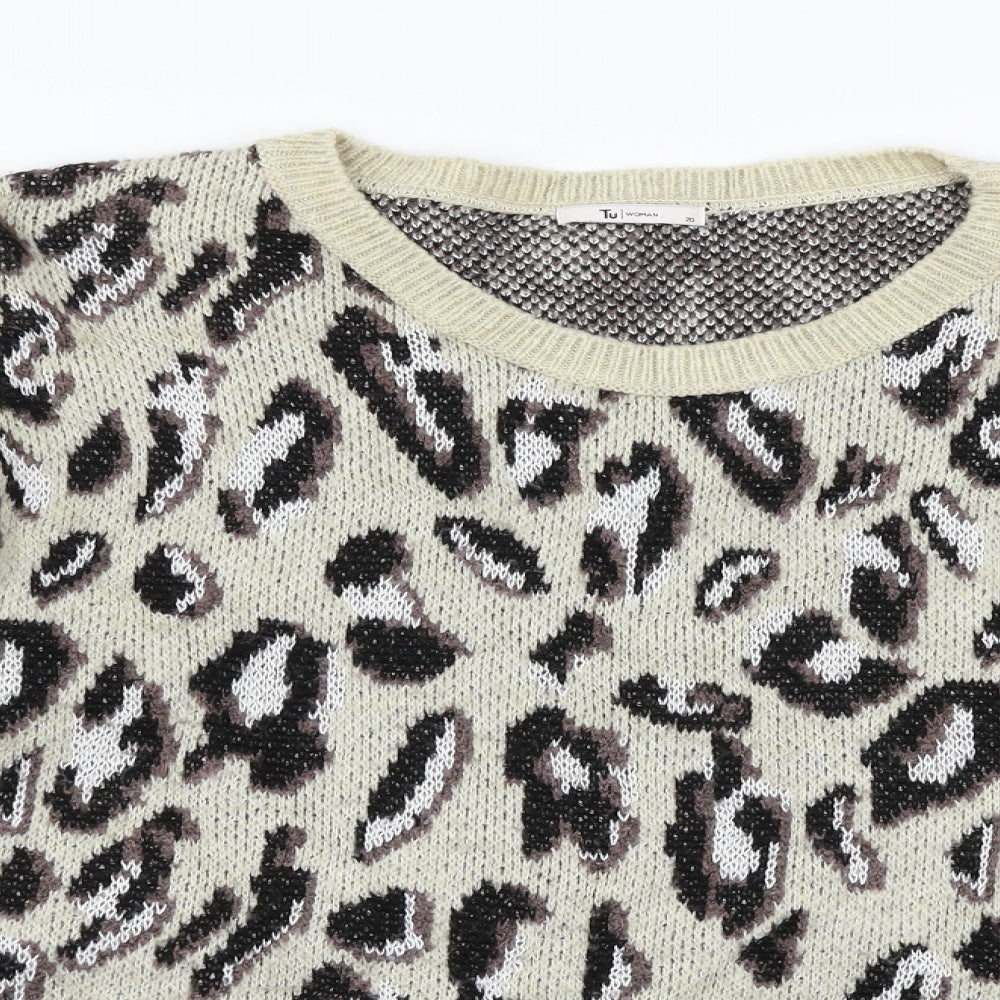 TU Womens Beige Animal Print Knit Pullover Jumper Size 20
