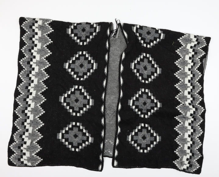 Preworn Womens Black Geometric Knit Shawl/Wrap