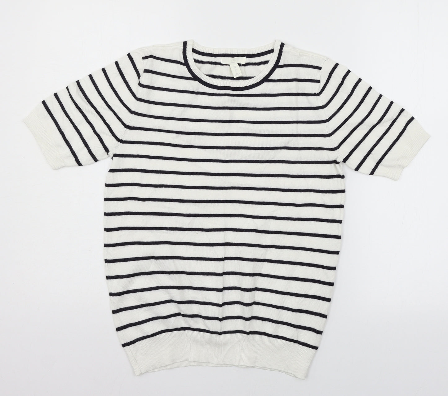 H&M Womens White Striped Knit Basic T-Shirt Size XS