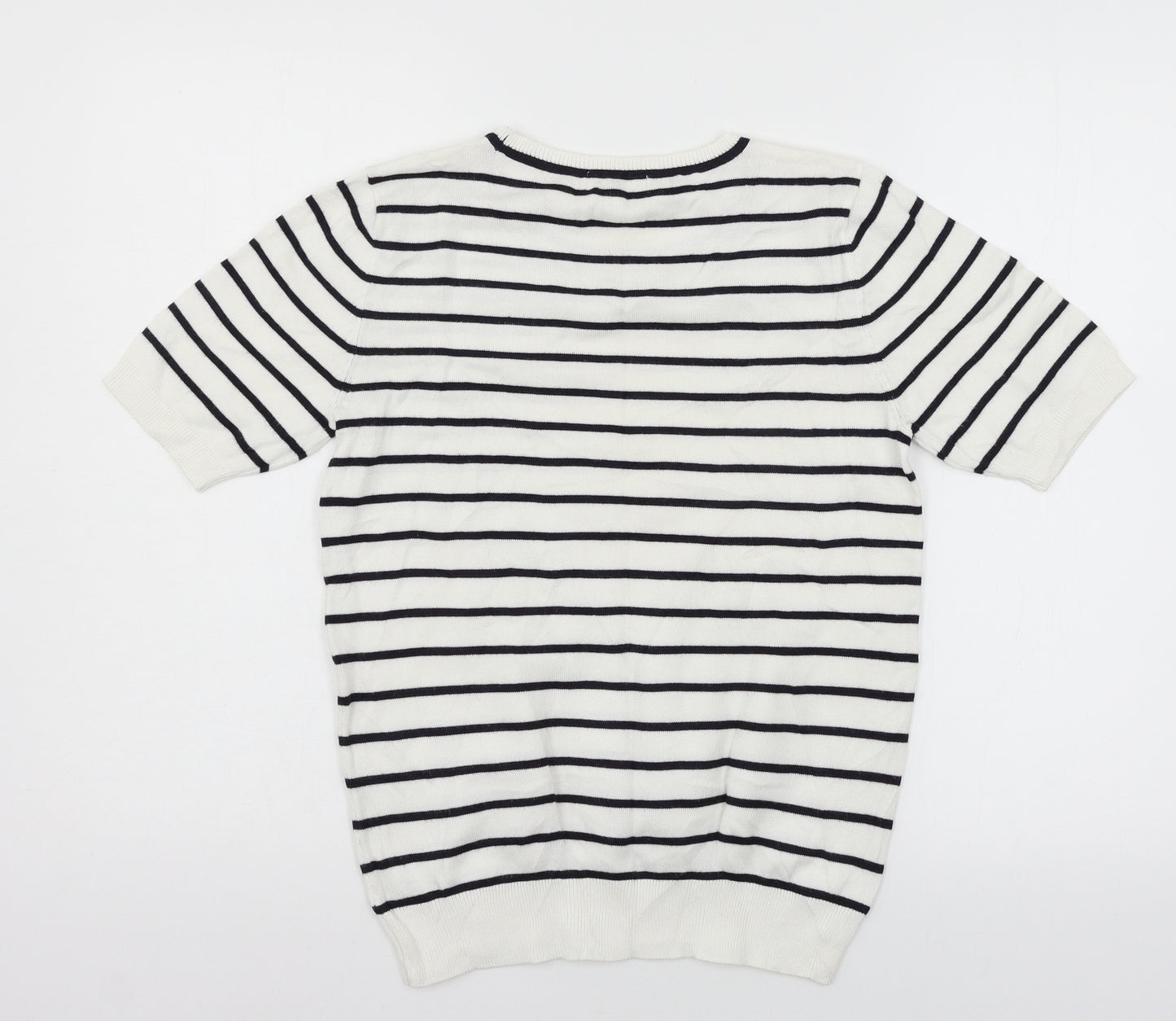 H&M Womens White Striped Knit Basic T-Shirt Size XS