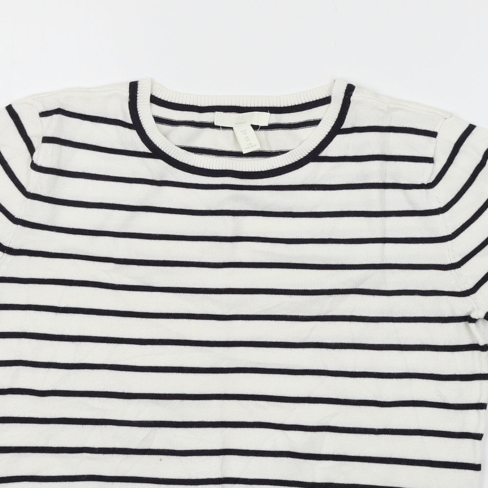 H&M Womens White Striped Knit Basic T-Shirt Size XS