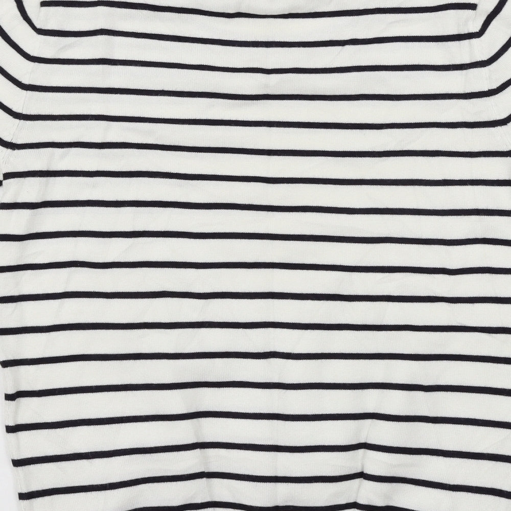 H&M Womens White Striped Knit Basic T-Shirt Size XS