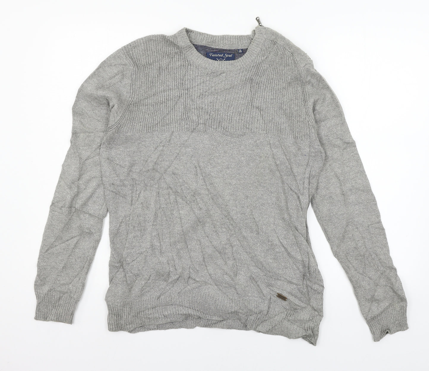 Twisted Soul Mens Grey  Knit Pullover Jumper Size S
