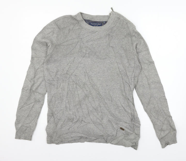 Twisted Soul Mens Grey Knit Pullover Jumper Size S