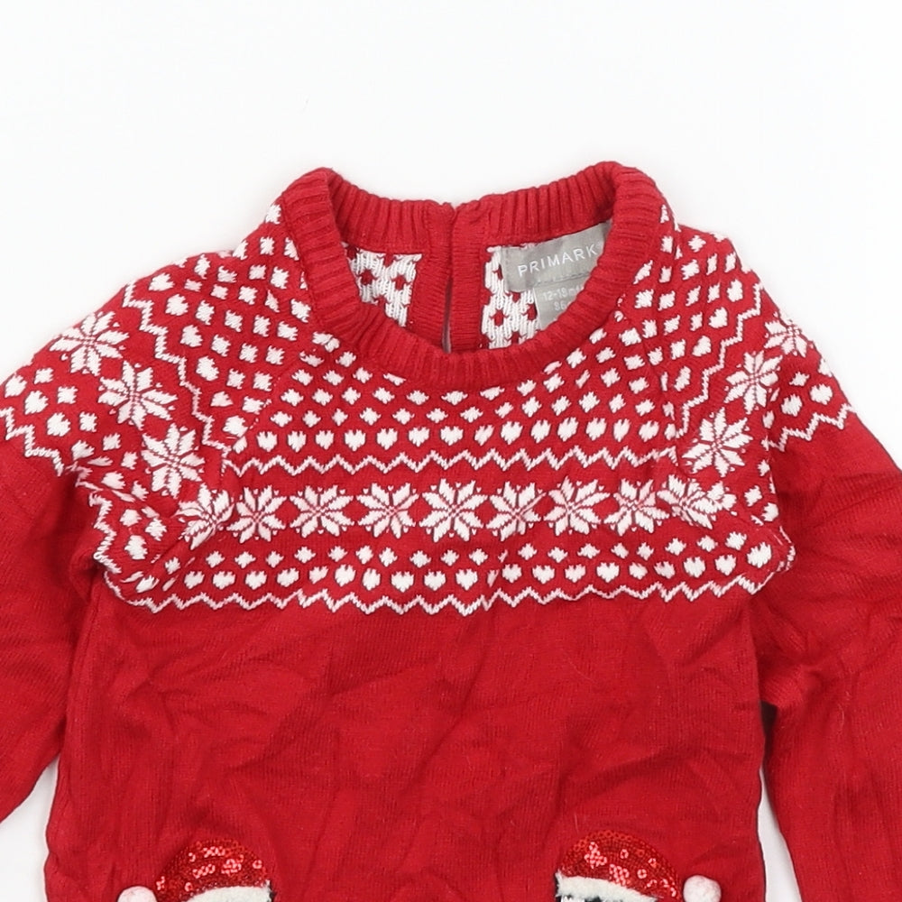 Primark Girls Red  Knit Jumper Dress  Size 12-18 Months  - Penguin