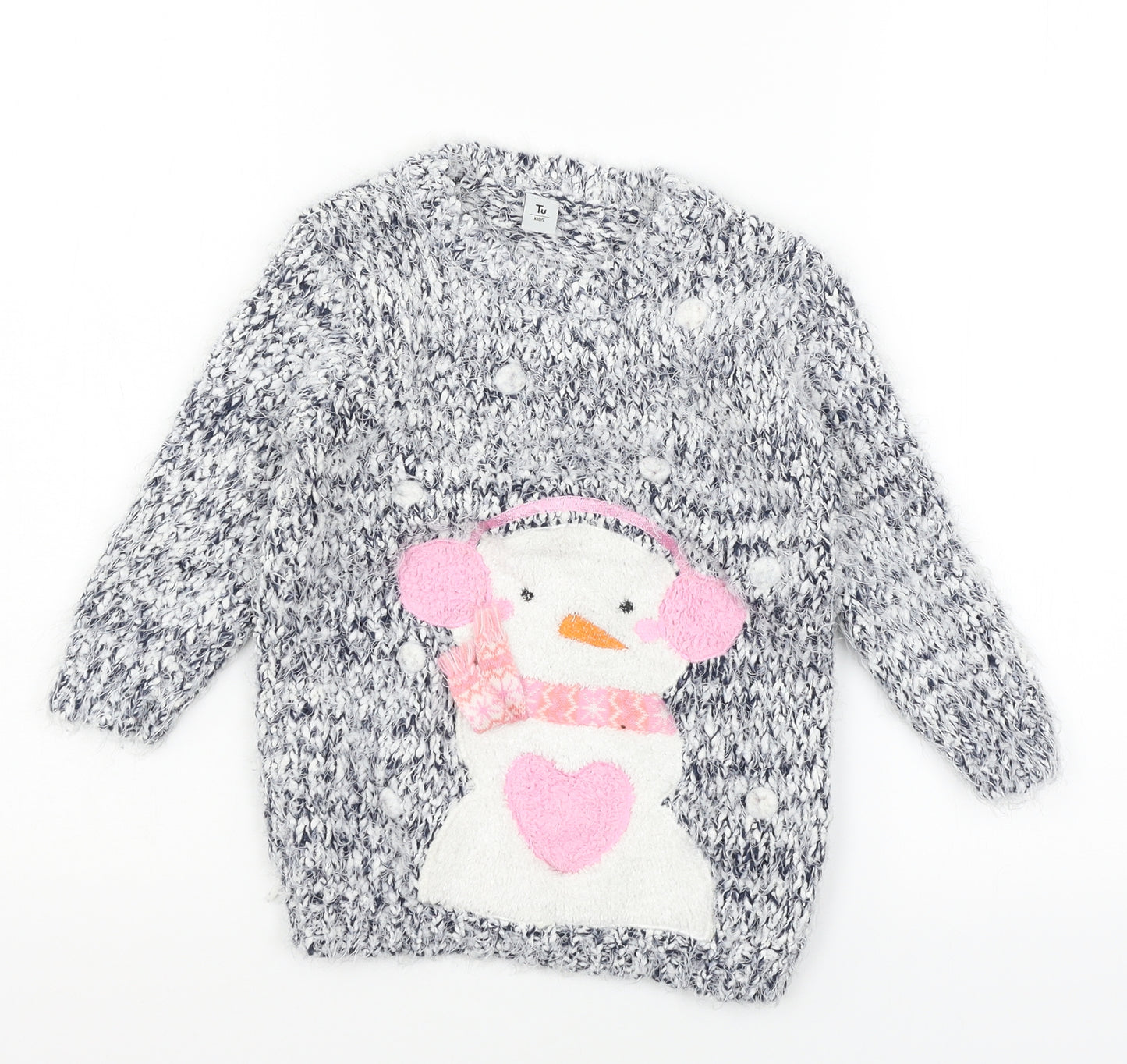 TU Boys Blue  Knit Pullover Jumper Size 6 Years  - Snowman