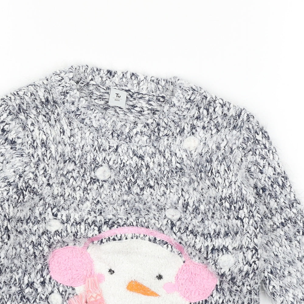 TU Boys Blue  Knit Pullover Jumper Size 6 Years  - Snowman