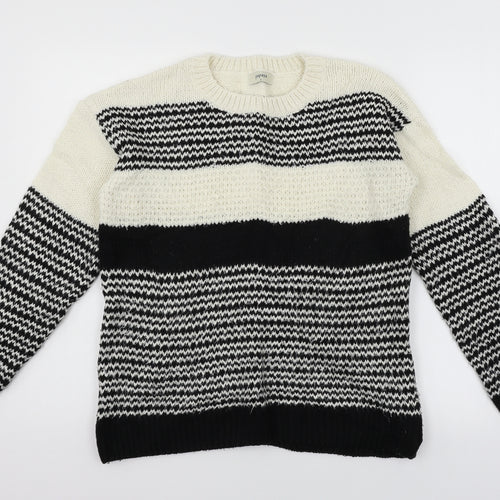 Papaya Womens Black Striped Knit Pullover Jumper Size S