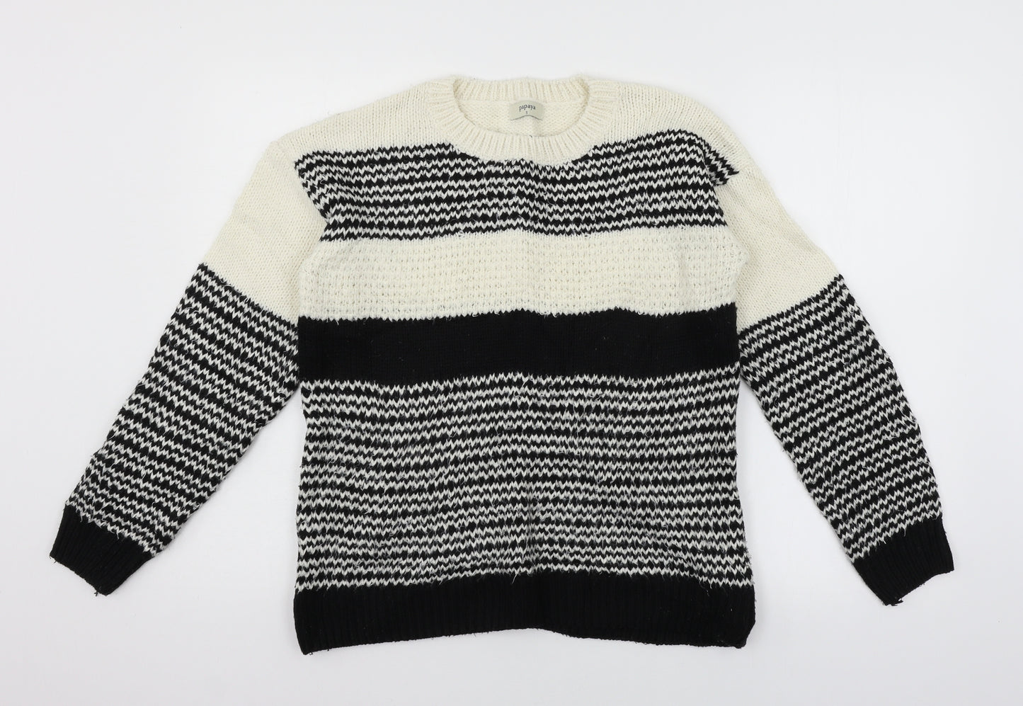 Papaya Womens Black Striped Knit Pullover Jumper Size S