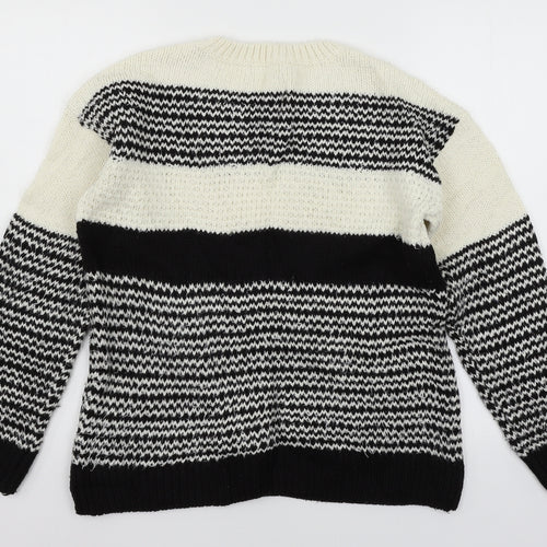 Papaya Womens Black Striped Knit Pullover Jumper Size S