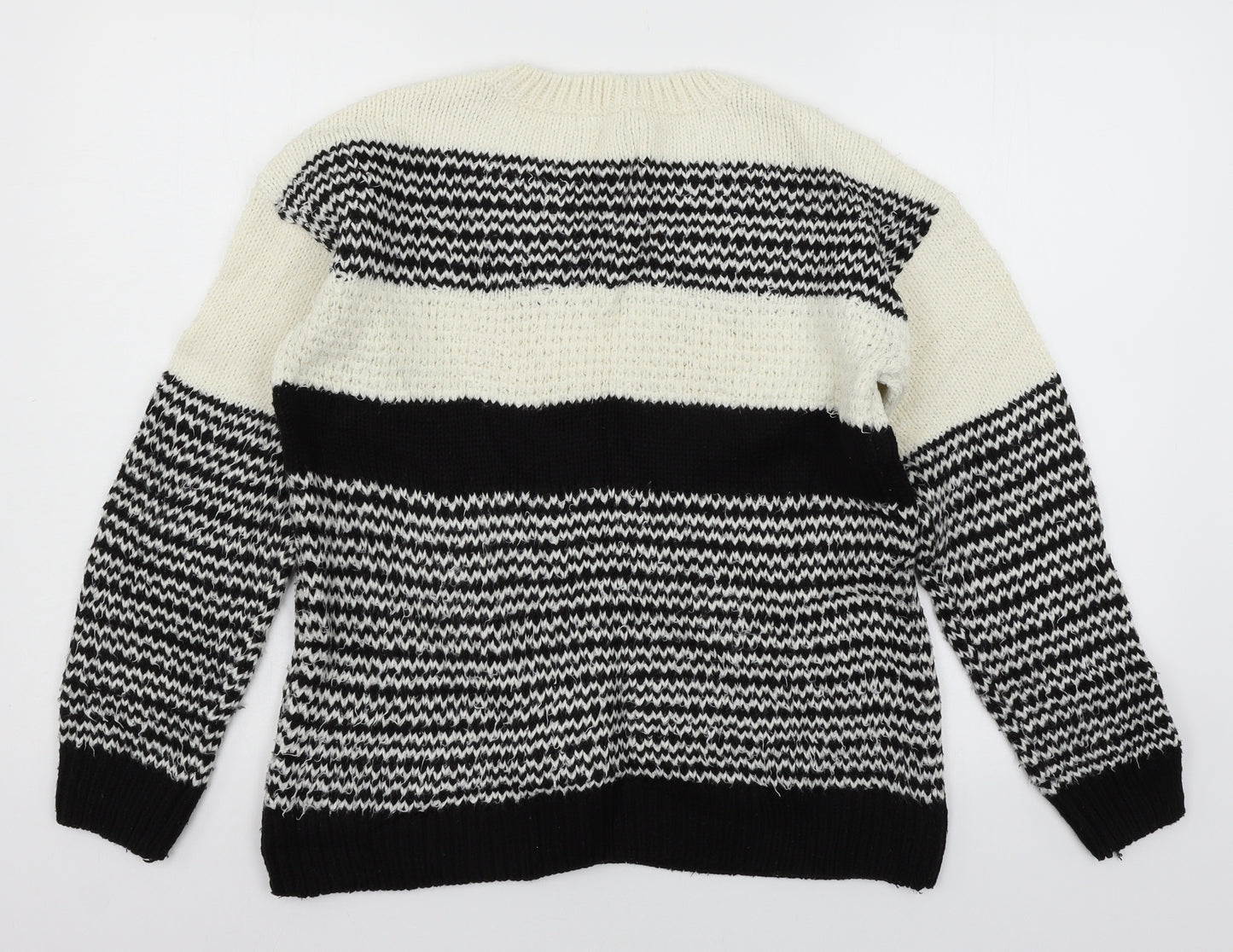 Papaya Womens Black Striped Knit Pullover Jumper Size S