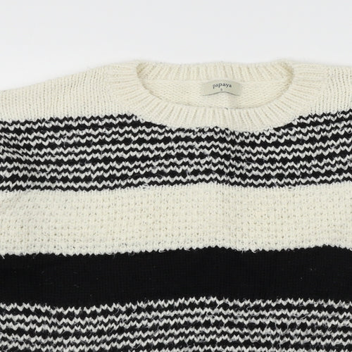 Papaya Womens Black Striped Knit Pullover Jumper Size S