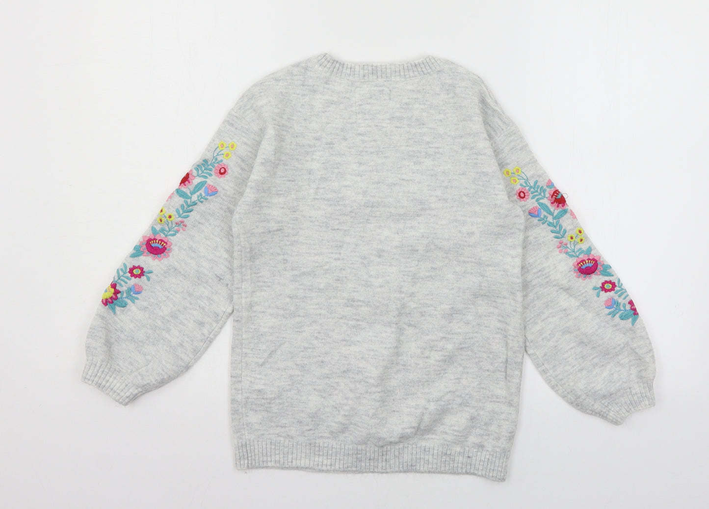 TU Girls Grey Floral Knit Pullover Jumper Size 9 Years