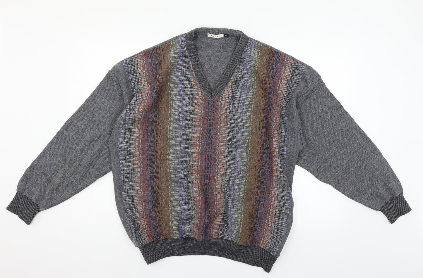 Farah Mens Grey Striped Knit Pullover Jumper Size XL