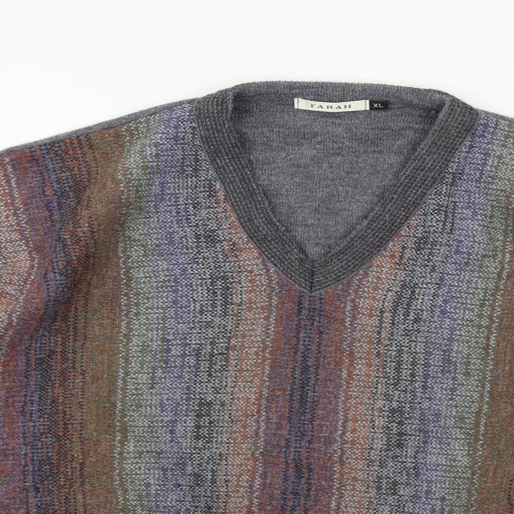 Farah Mens Grey Striped Knit Pullover Jumper Size XL