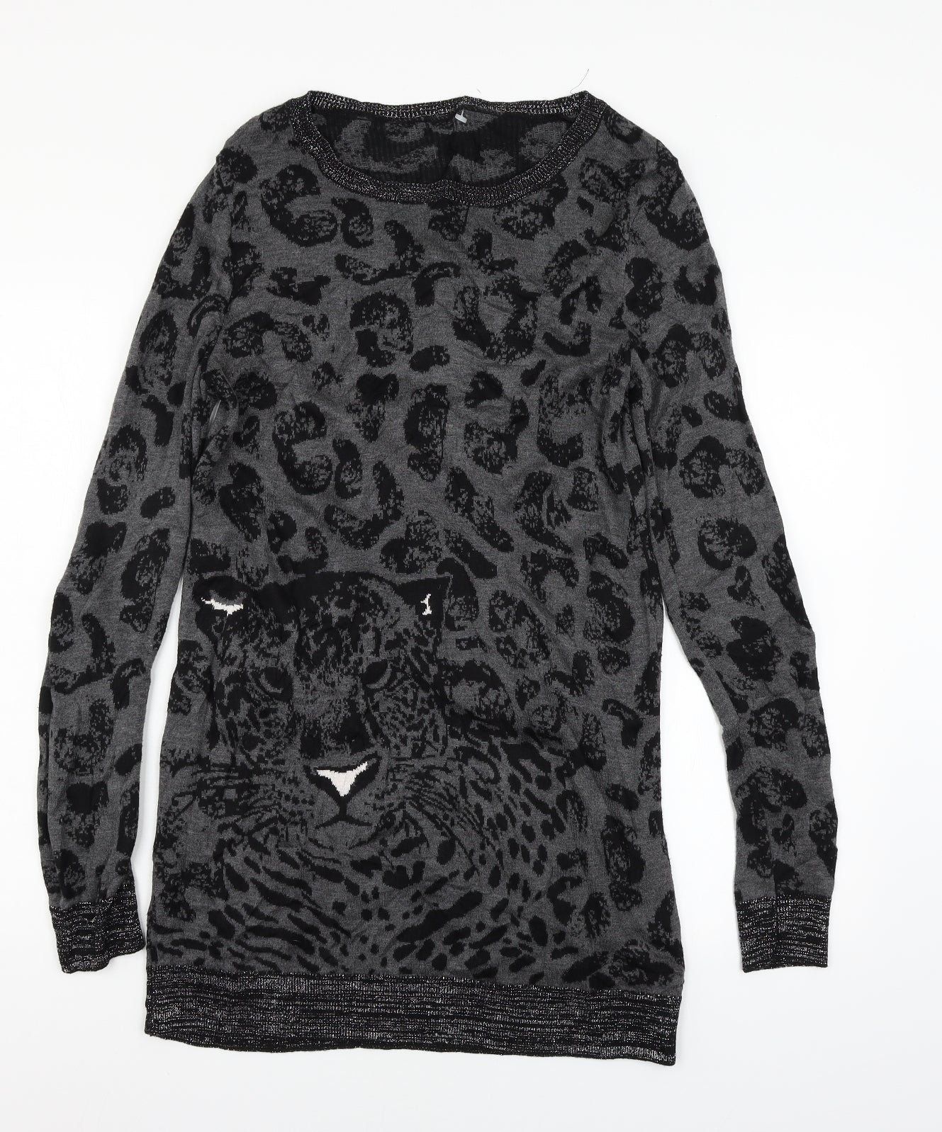 Dorothy Perkins Womens Grey Animal Print Knit Jumper Dress  Size 14