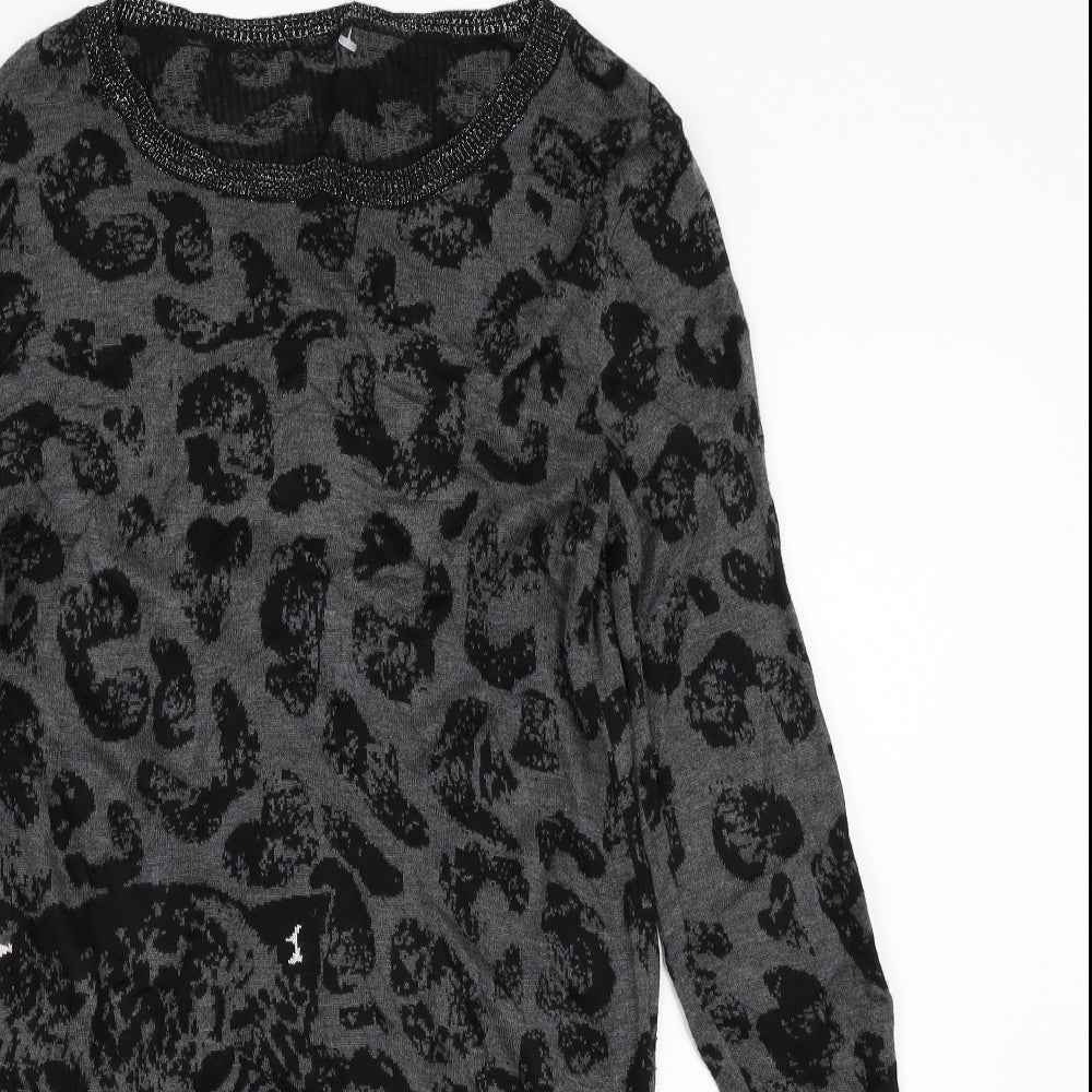 Dorothy Perkins Womens Grey Animal Print Knit Jumper Dress  Size 14