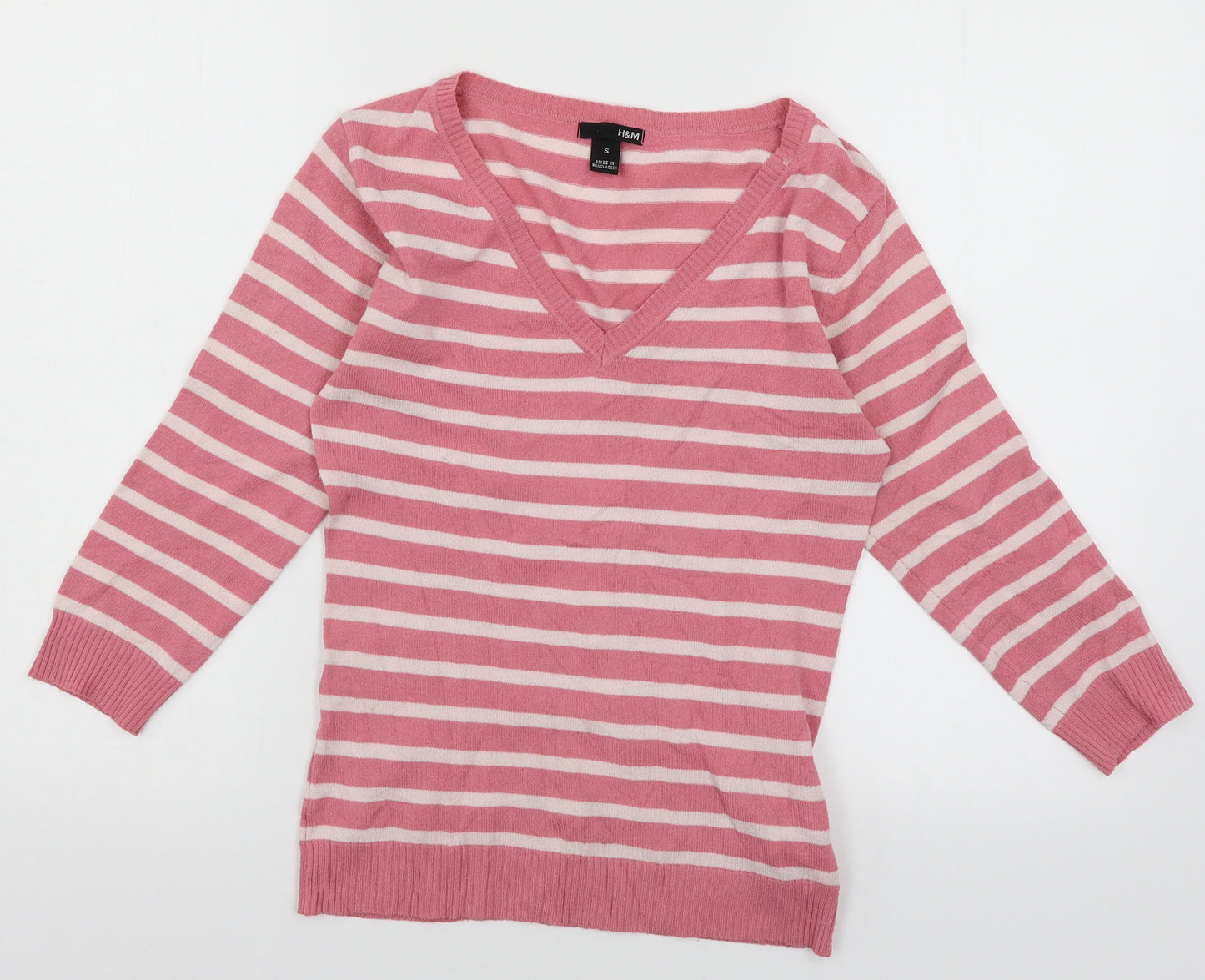 H&M Womens Pink Striped Knit Pullover Jumper Size S