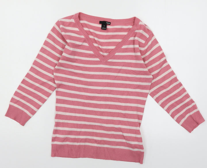 H&M Womens Pink Striped Knit Pullover Jumper Size S