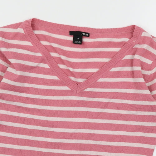 H&M Womens Pink Striped Knit Pullover Jumper Size S