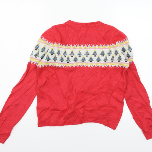 Johnnie B Girls Red Geometric Knit Pullover Jumper Size 13-14 Years  - Christmas Tree