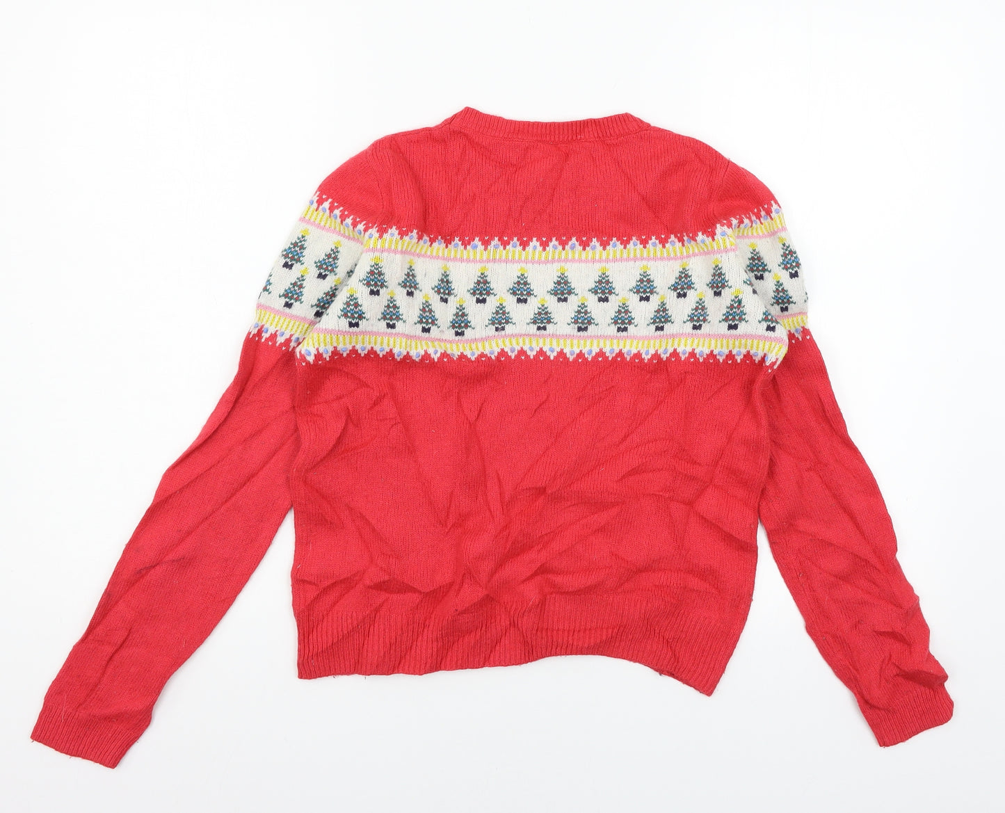 Johnnie B Girls Red Geometric Knit Pullover Jumper Size 13-14 Years  - Christmas Tree