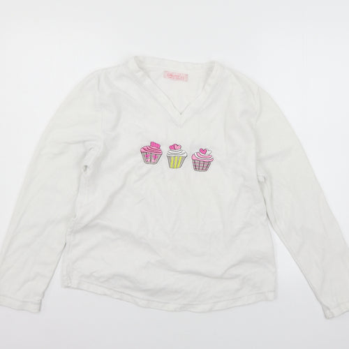 Secret Possesions Womens White Geometric Fleece Top Pyjama Top Size 8  - Cupcakes