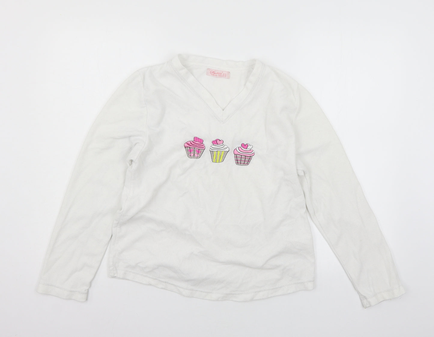 Secret Possesions Womens White Geometric Fleece Top Pyjama Top Size 8  - Cupcakes