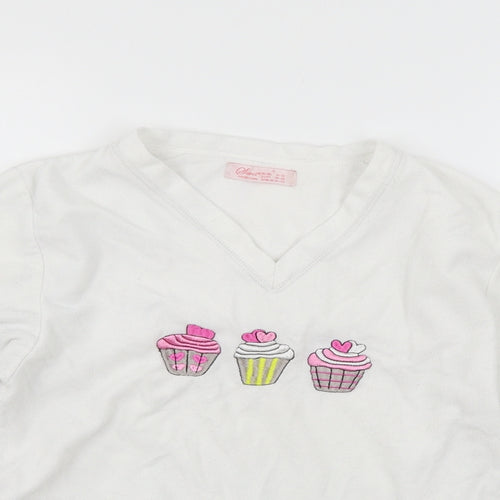 Secret Possesions Womens White Geometric Fleece Top Pyjama Top Size 8  - Cupcakes