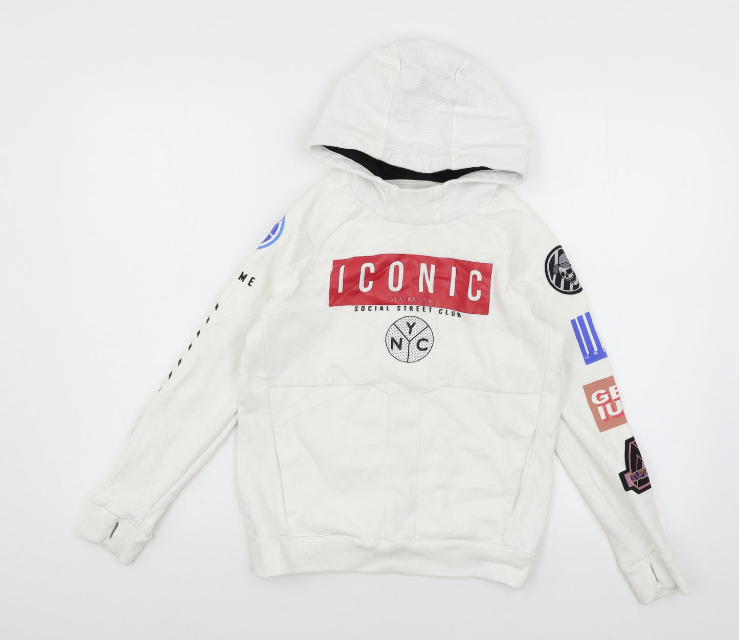 Nutmeg Boys White  Jersey Pullover Hoodie Size 9-10 Years  - Iconic