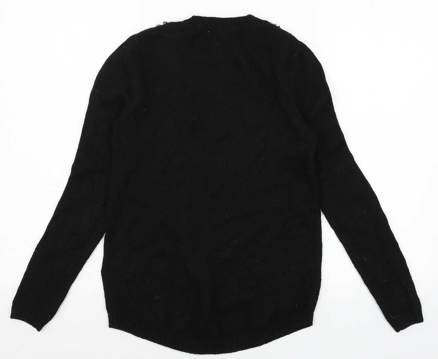 H&M Womens Black  Knit Pullover Jumper Size XS  - Embelished Neckline