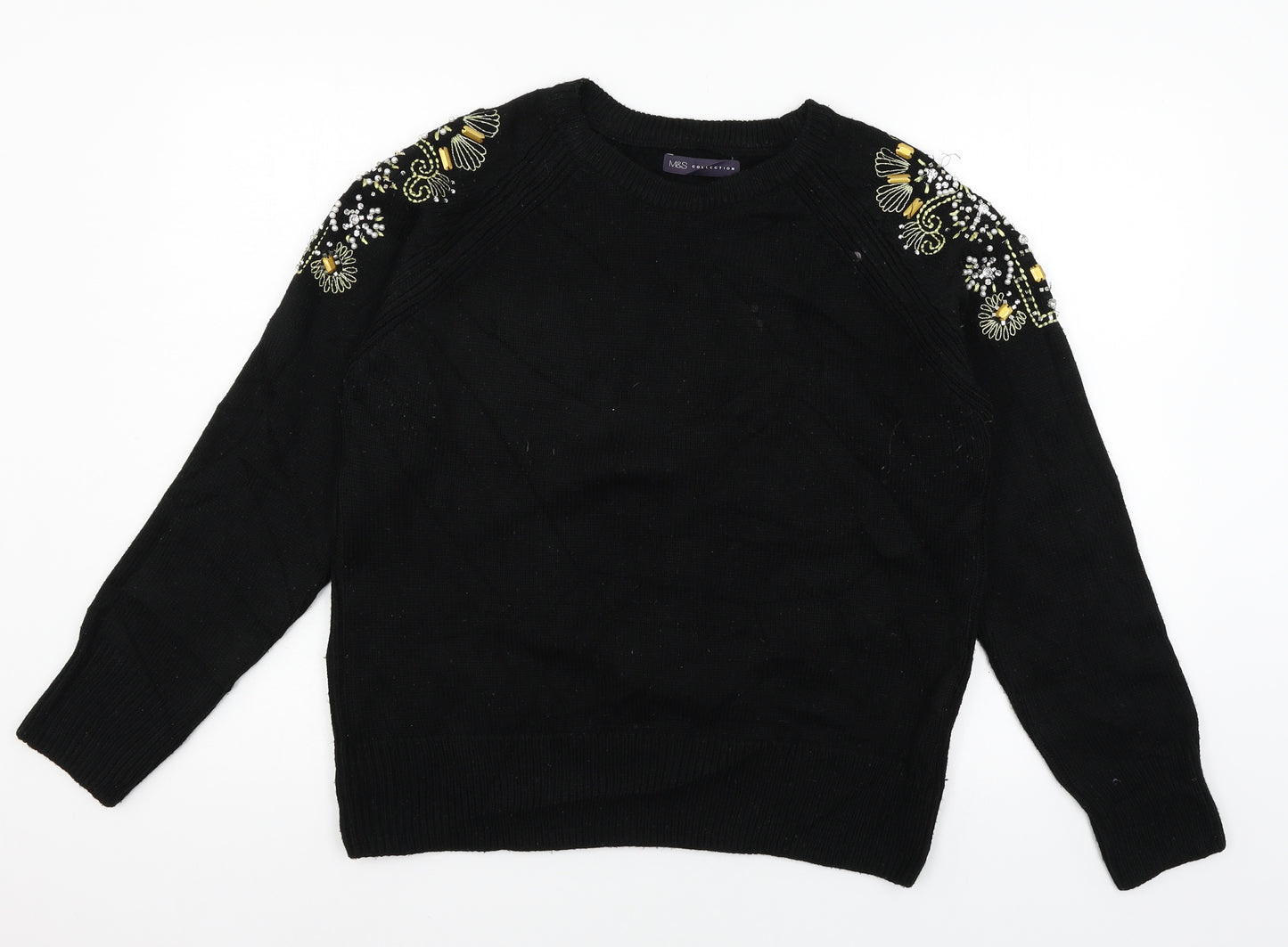 Marks and Spencer Womens Black  Knit Pullover Jumper Size M  - Embellished Shoulders