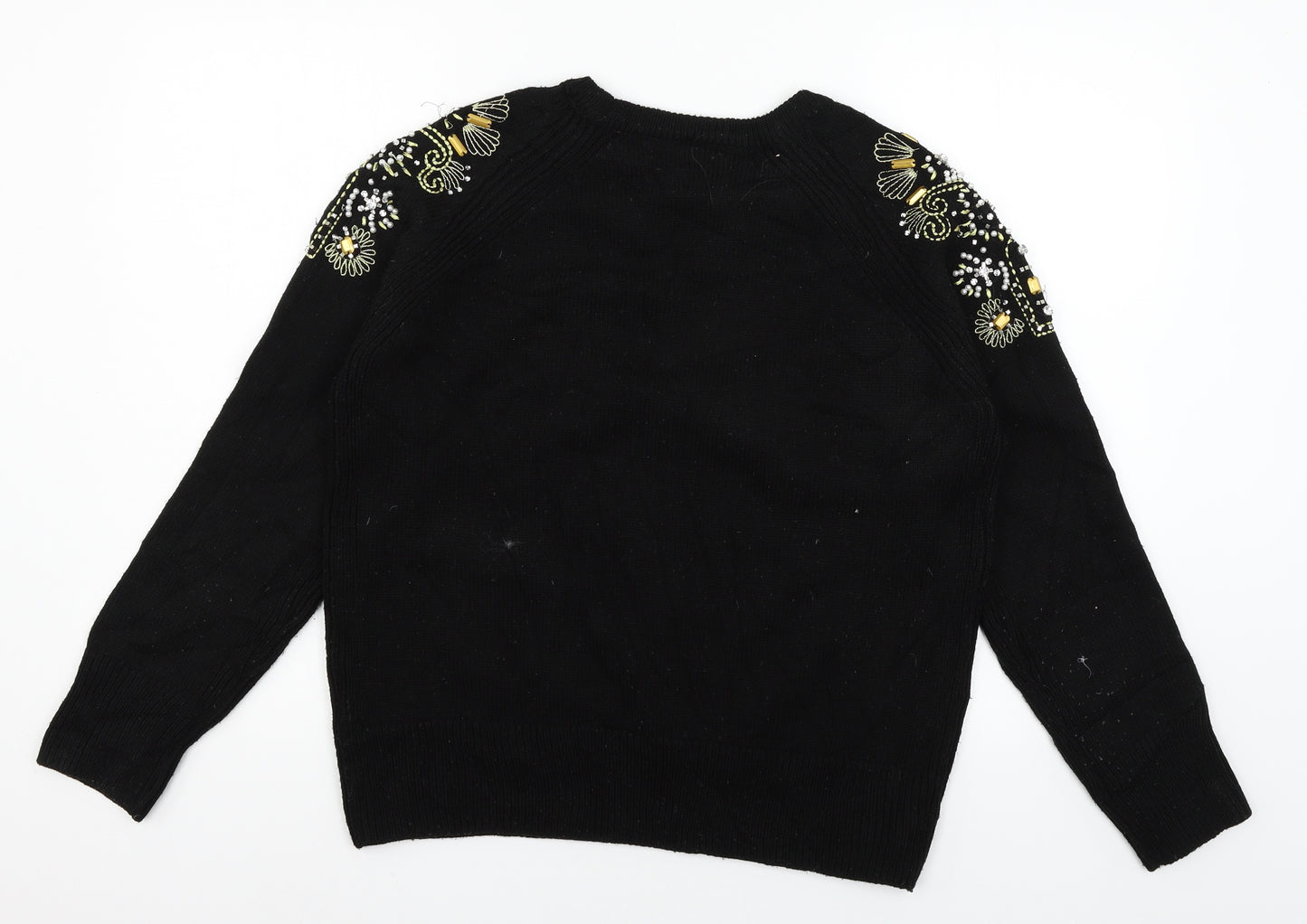 Marks and Spencer Womens Black  Knit Pullover Jumper Size M  - Embellished Shoulders