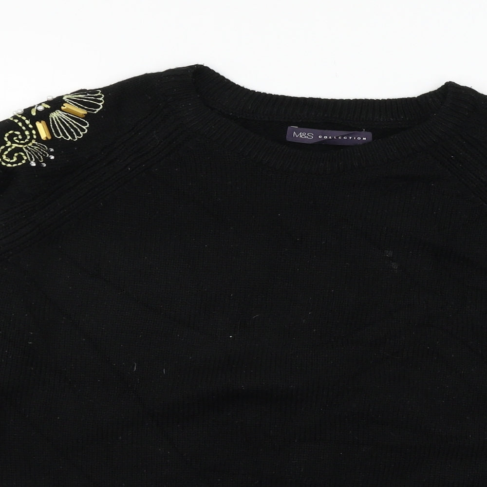 Marks and Spencer Womens Black  Knit Pullover Jumper Size M  - Embellished Shoulders