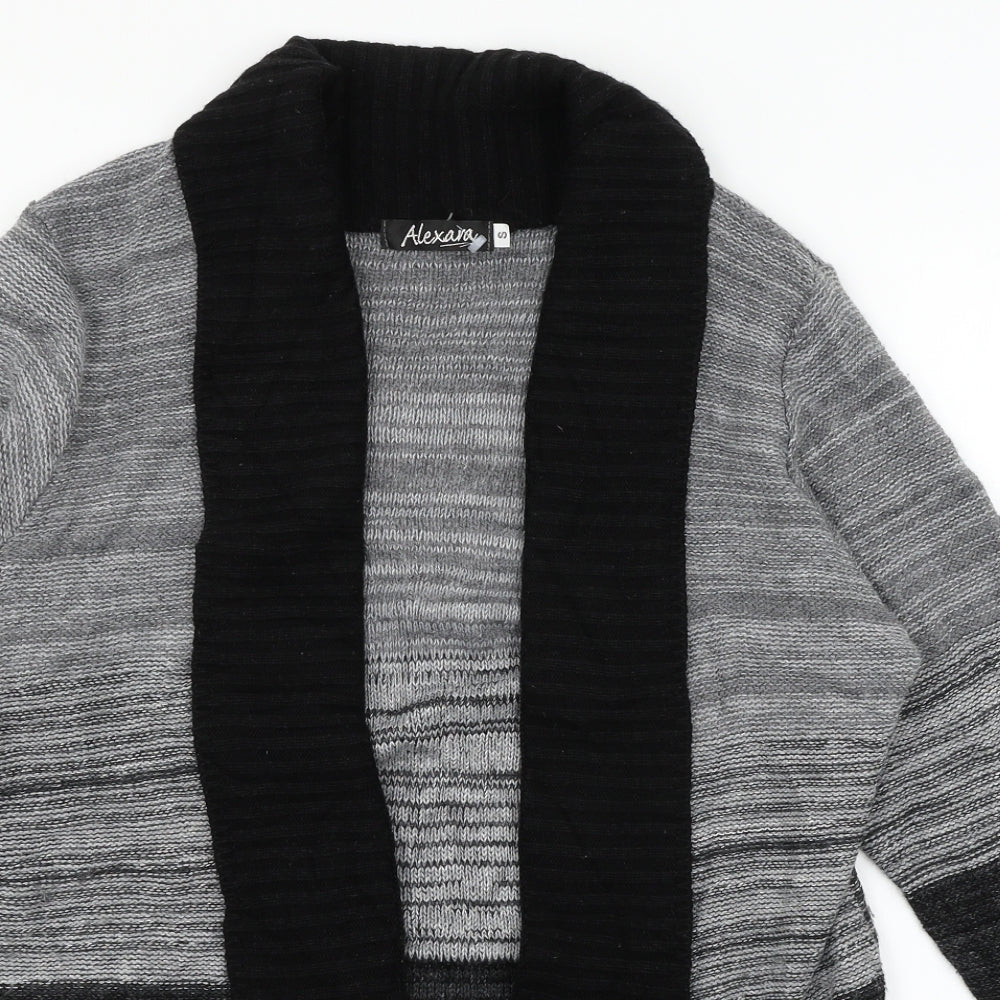 Alexara Womens Grey Striped Knit Cardigan Jumper Size S