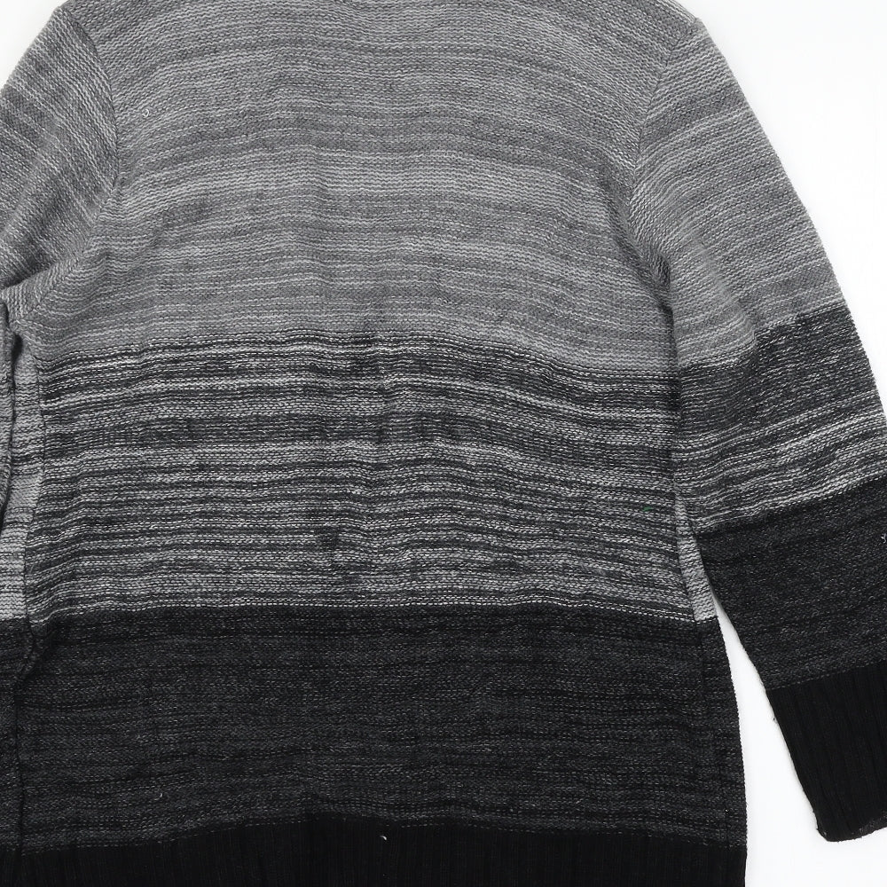 Alexara Womens Grey Striped Knit Cardigan Jumper Size S