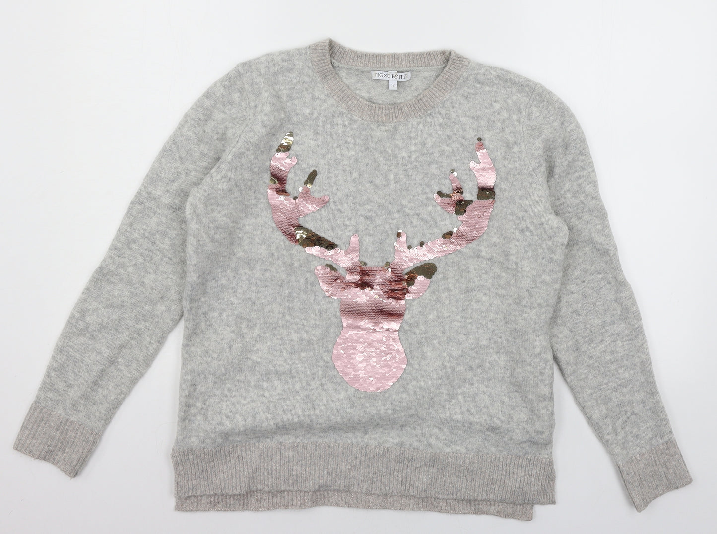 NEXT Womens Grey  Knit Pullover Jumper Size 12  - Reindeer
