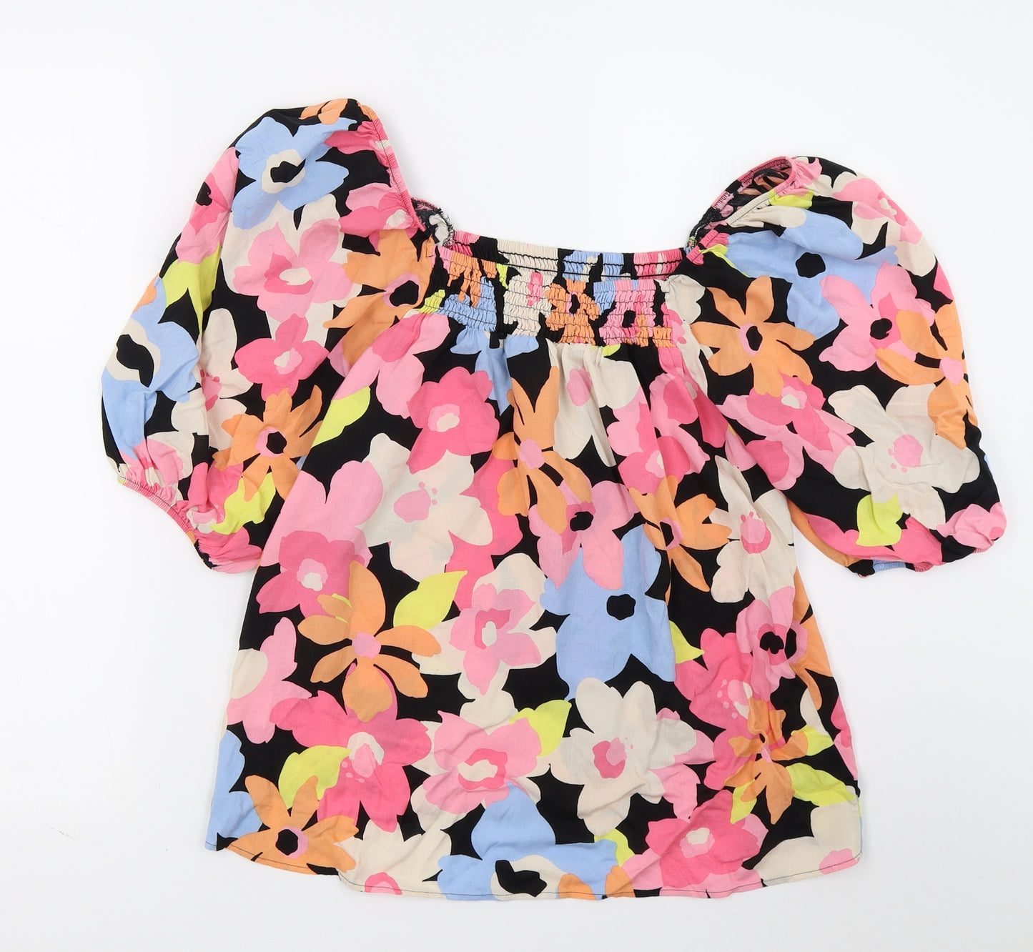 F&F Womens Black Floral  Basic Blouse Size 8